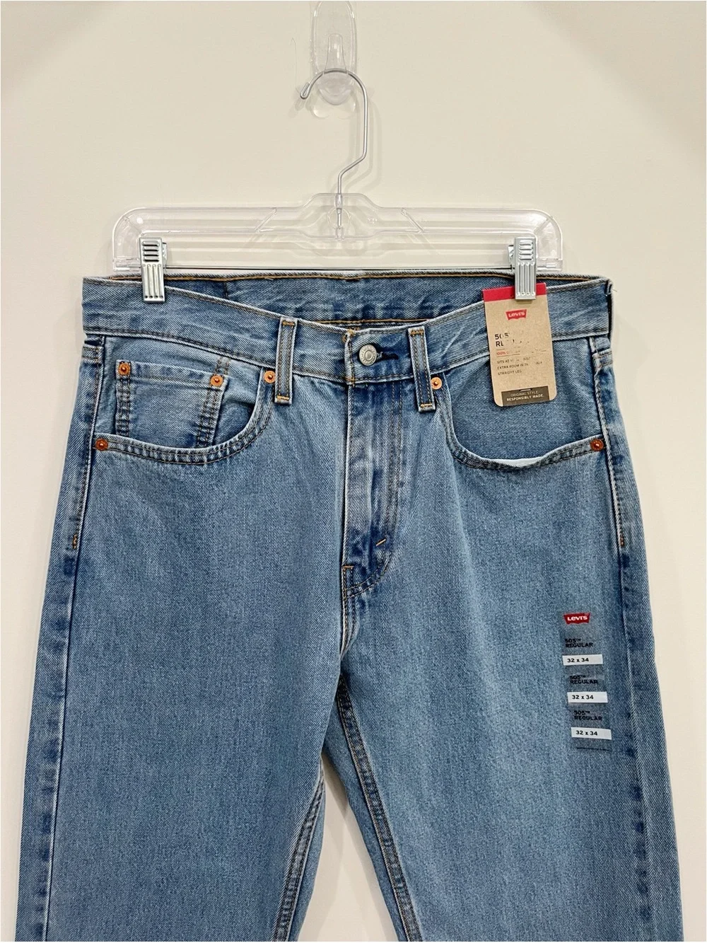 Levi’s 505 Regular Fit Jeans Men’s 32x34 Light Wash Straight Leg 100% Cotton NWT